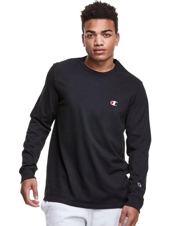 Champion Heritage Long-Sleeve Embroidered C Logo T-Shirt Heren - Zwart - Belgie 3045JTVMK